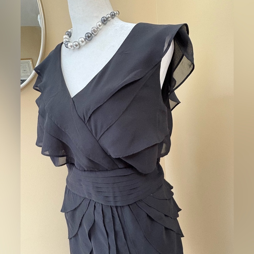 K. Jordan Black Dress 🖤 Ethereal Layers Ruffle Pleats Princess Cap Sleeve 18W